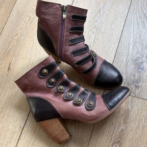 L’Artiste Spring Step Leather Ankle Boots Sz 8.5-9 EU 40 Mauve Steampunk Artsy